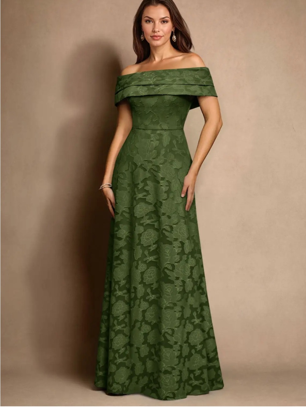 NEW Azazie Off-Shoulder Olive Green Floral A-Line Formal Evening Dress Size A8